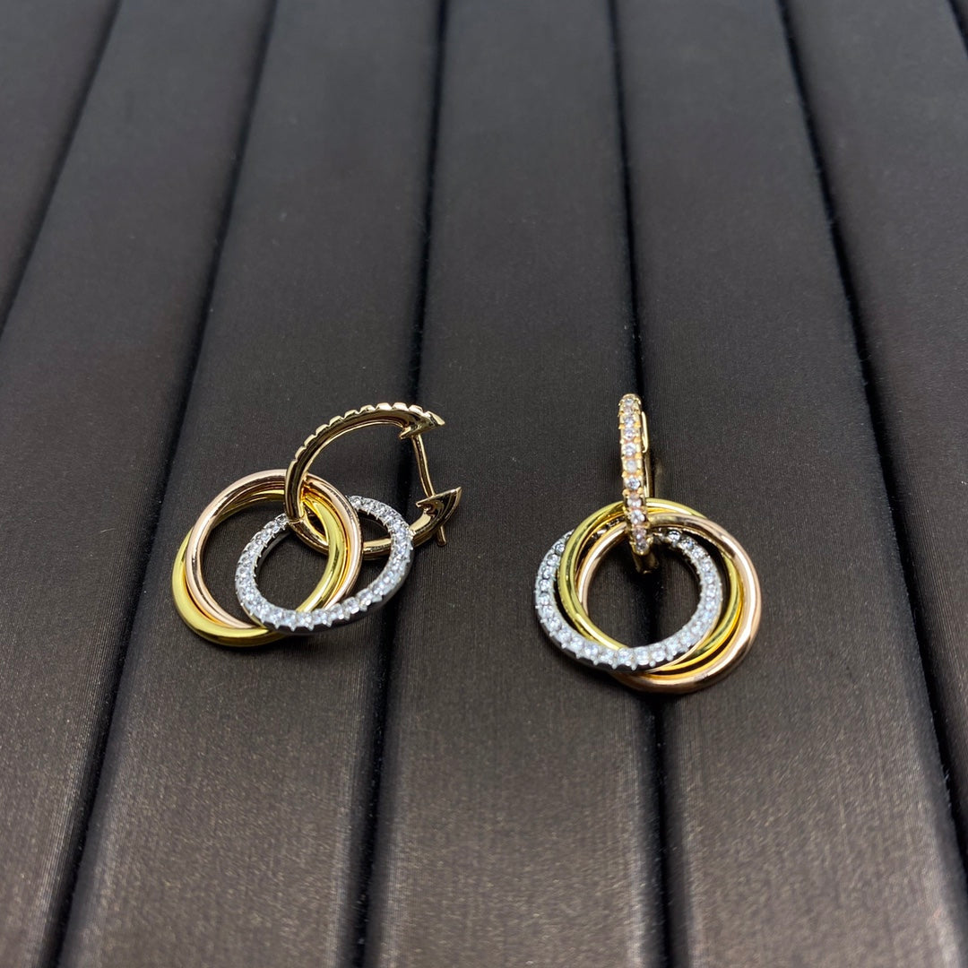 CARTIER TRINITY EARRINGS GOLD DIAMOND