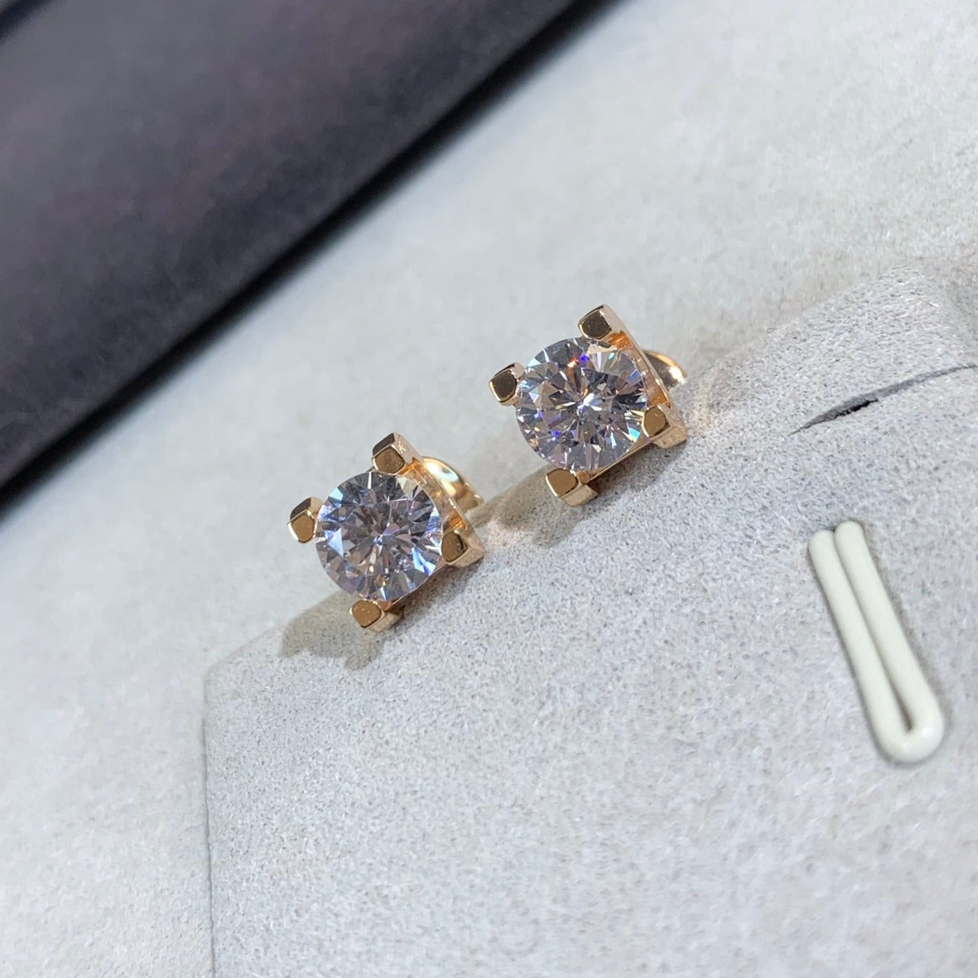 CARTIER 6MM DIAMOND PINK GOLD STUD EARRINGS