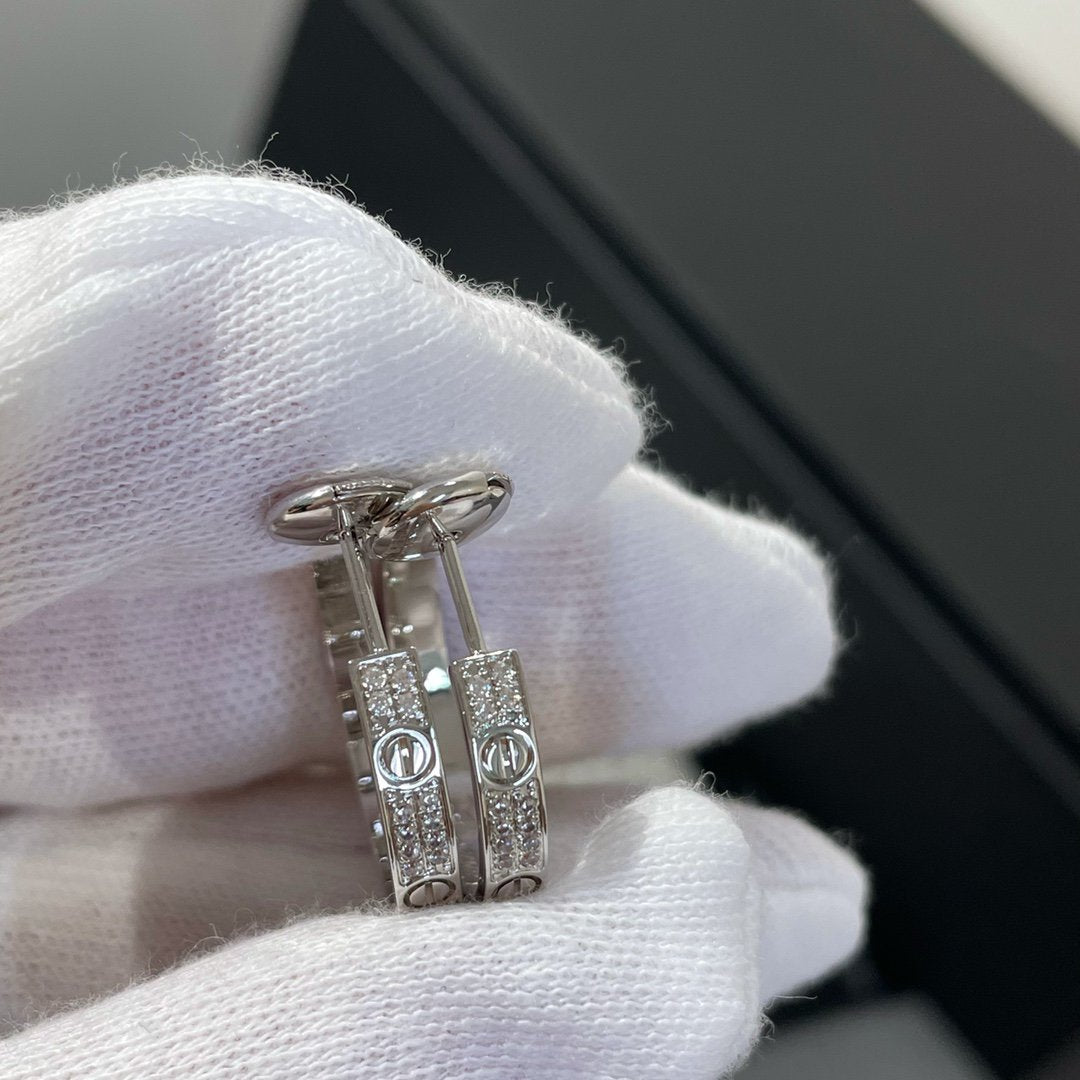 CARTIER LOVE DIAMOND SILVER HOOP EARRINGS