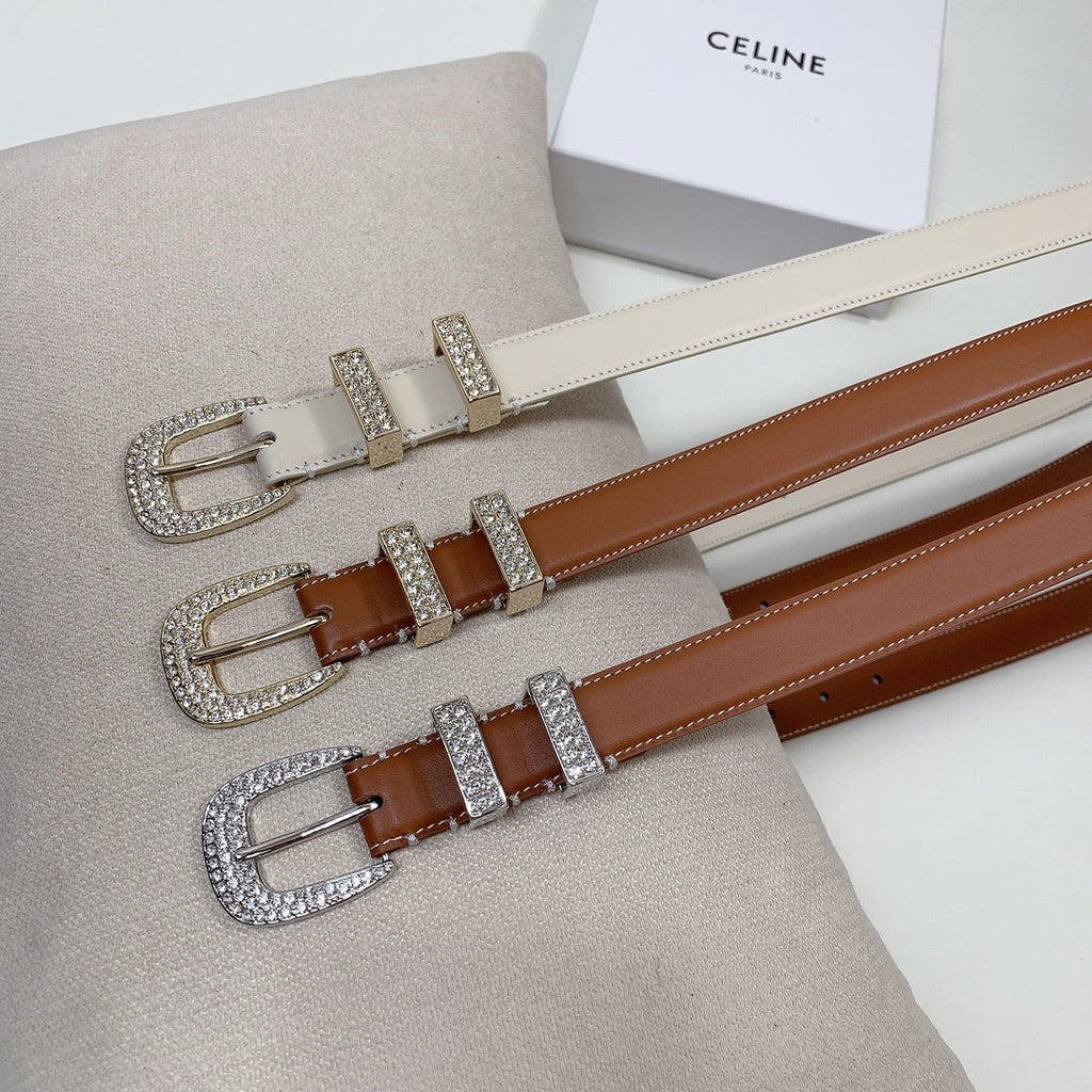 CELINE CL 25 MM MARCO BELT WITH STRASS IN BRONZE BROWN CALFSKIN SILVER HARDWARE