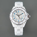 CHANEL J12 Date Quartz White Ceramic Blue Numerals White Dial